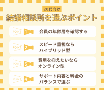 20代が結婚相談所を選ぶ際に意識したいポイント